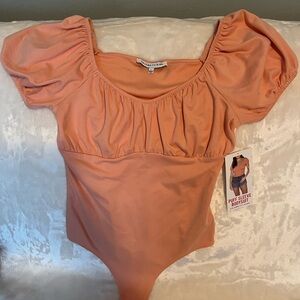 Peach Puff Sleeve Bodysuit